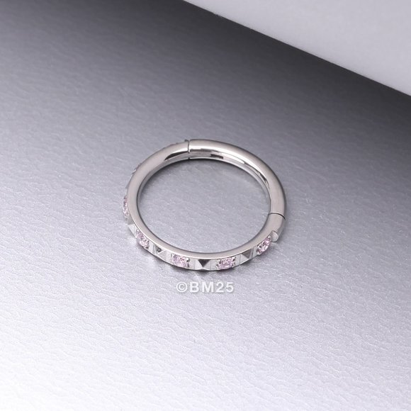 Implant Grade Titanium Pyramid Sparkle Studded Geometric Clicker Ring - 8mm - Picture 1 of 2